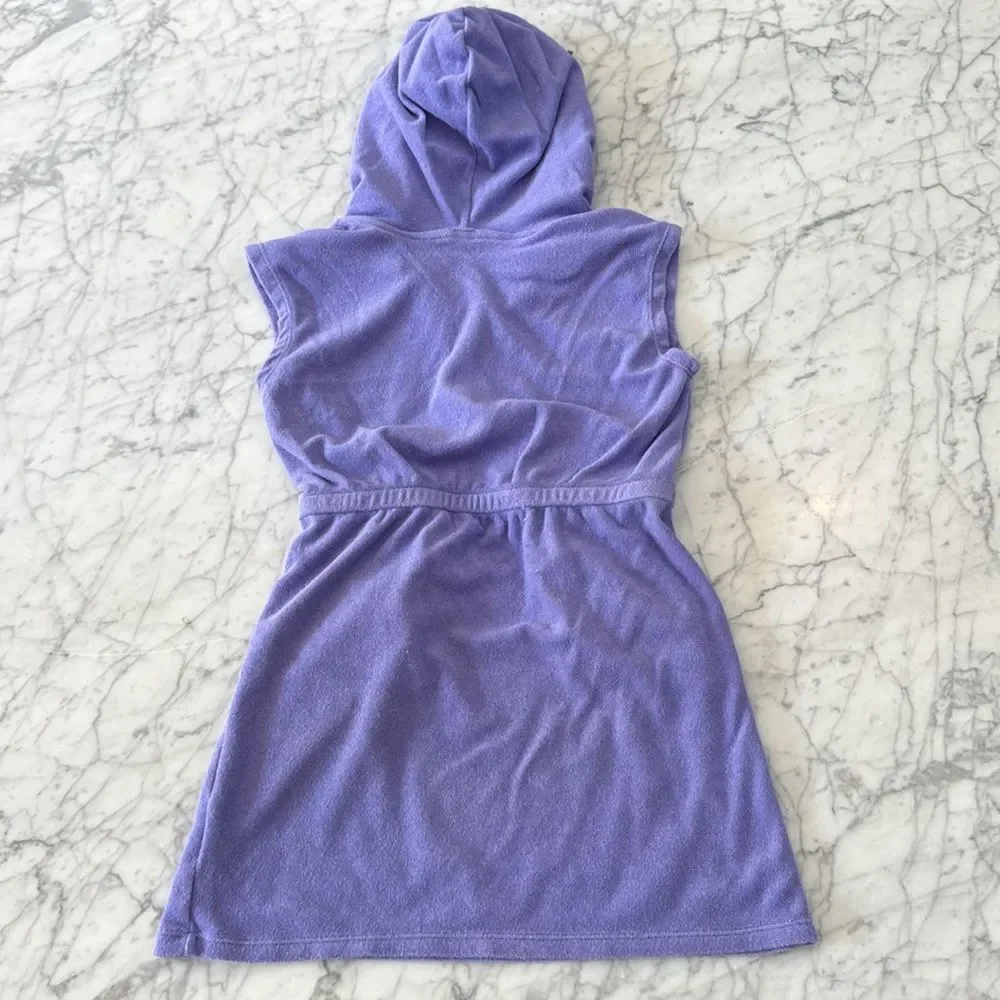 DISNEY FROZEN PURPLE TERRY CLOTH HOODED ZIP UP SWIM COVER UP SZ 7/8
